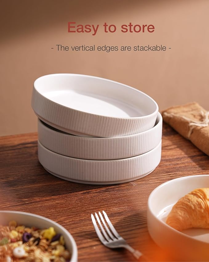 famiware Star 7.5" Pasta Bowls Set, Salad Bowl Set of 8, Double Reactive Glaze, Stackable, Ideal for Your Friend for Housewarming, Festivals, Matte White