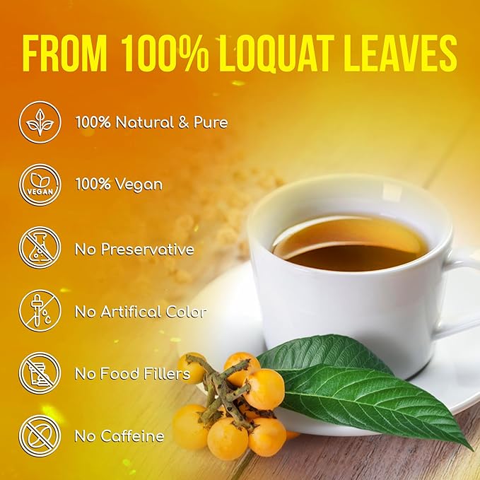 FreshDrinkUS, Premium 40 Tea Bags Loquat Leaf Tea | Eriobotrya japonica | Herbal Tea Bags | Naturally Dried Loquat Leaves | Caffeine-Free Botanical Tea. Sugar-Free. Caffeine-Free. Vegan
