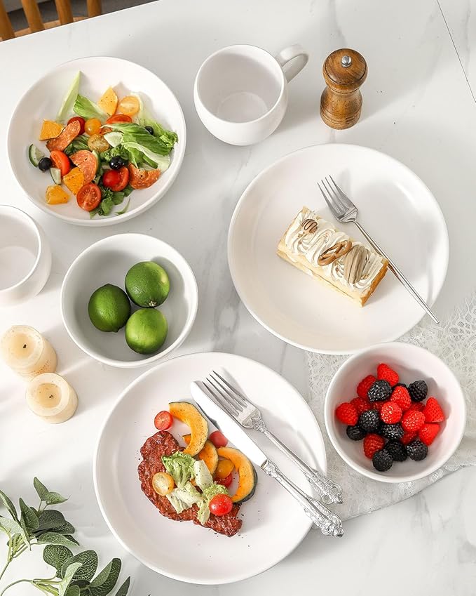 Stoneware Plate, 10 Inch Dinner Plate Set of 4,Dinnerware Set Plates for Steak, Noodless, Microwave, Oven, and Dishwasher Safe, White