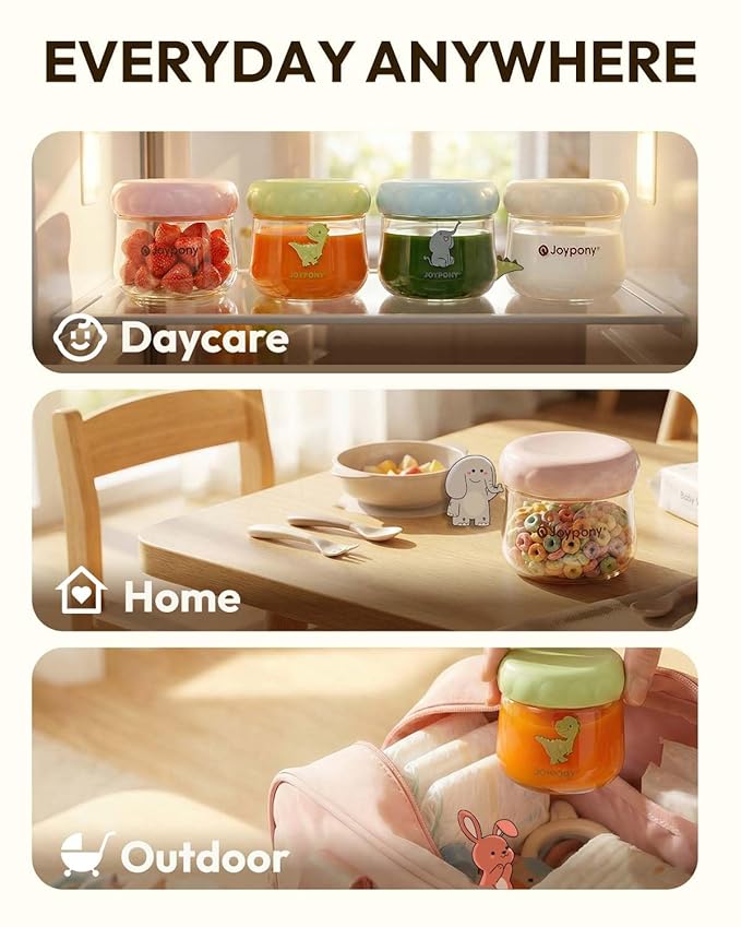 Joypony PPSU Baby Food Containers, 6oz Leakproof Baby Food Jars with Lids, Freezer Safe & Microwave Safe, Reusable Portion Plastic Food Storage Containers, Baby Puree, Toddler Snacks, BPA-Free, 6 Pack