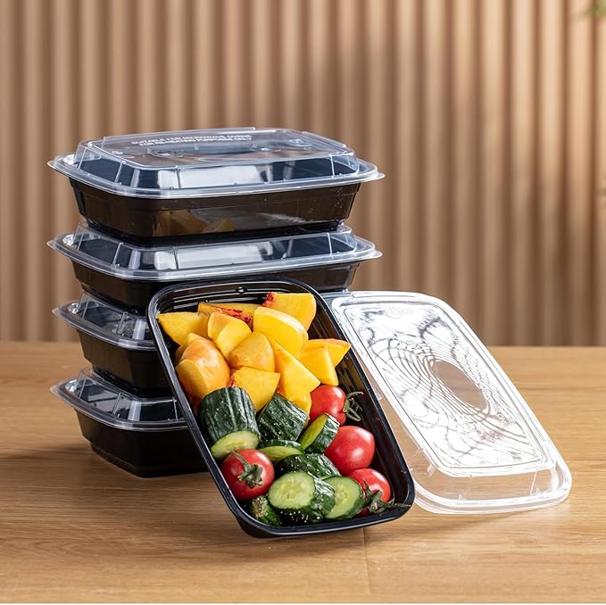 Professional 32 oz Meal Prep Containers - 50 Pack (100 Pcs) with Lids, Leakproof, Microwave/Freezer/Dishwasher Safe - Bulk Hexagon Food Storage