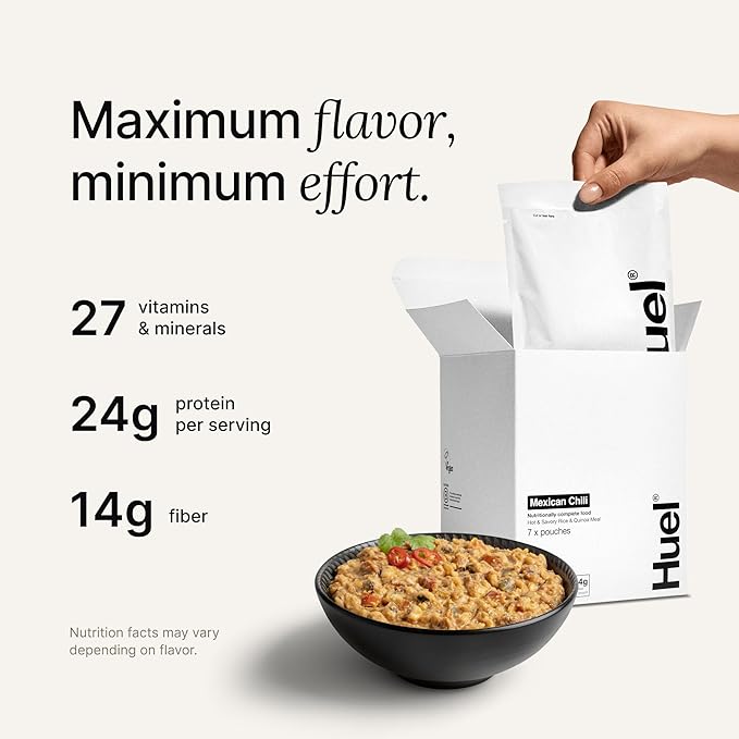 Huel Hot and Savory Meal Packs | Mexican Chili | Up to 25g Protein Plant Based Instant Meal | 27 Vitamins and Minerals | 100% Nutritionally Complete | 7 Pack