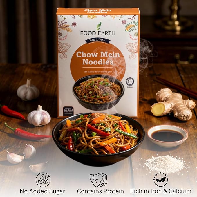 Food Earth Chow Mein Noodles 250g – Authentic Stir-Fry for Asian Cooking | Non-Sticky Wok-Ready Noodles for Chow Mein, Lo Mein, Hakka & Stir-Fry Dishes | Pack of 1