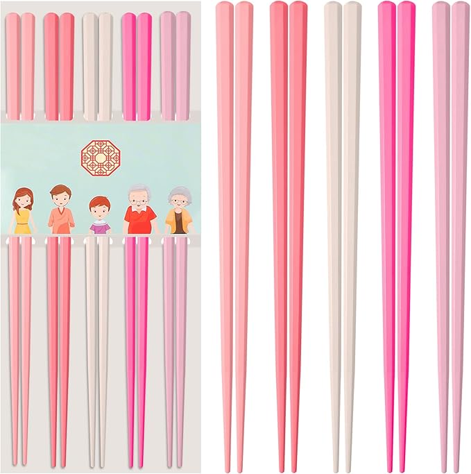 Chopsticks Reusable Dishwasher Safe, Slivek Premium Japanese Chinese Korean Chopstick, Non-slip, Lightweight, 9.05 inches - Macaron Pink Chop Sticks, 5 Pairs