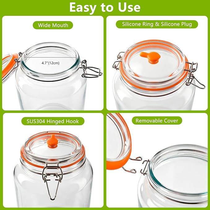 2 Pack 1 Gallon Glass Fermentation Jars with Airlocks & Weights – 4.7" Wide Mouth Sauerkraut Jar Set for Brewing, Pickles, Kombucha, Kimchi – Complete Fermenting Kit for Beginners