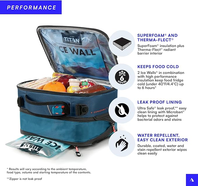Titan High Performance Fridge Cold Expandable Insulated Lunch Box - Blue