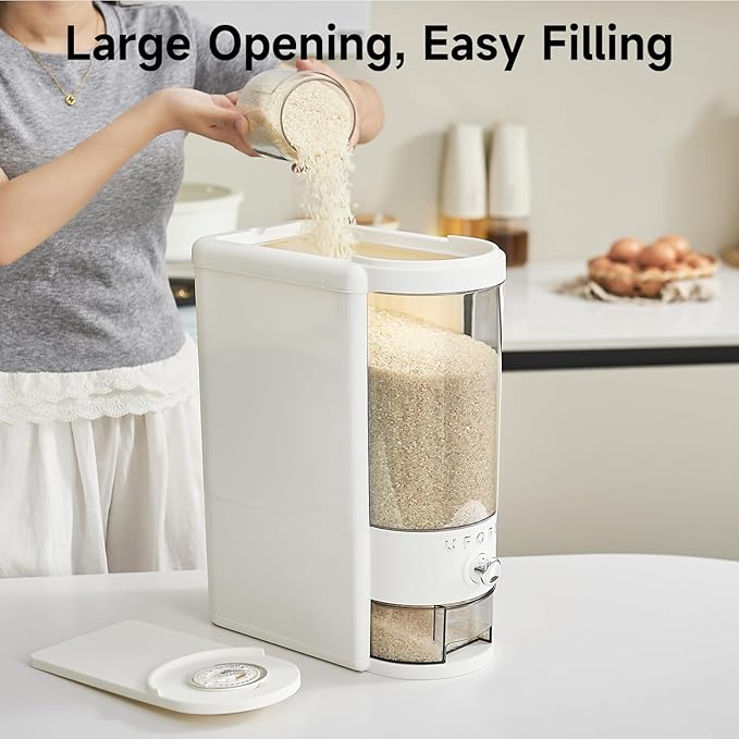 UFORU Rice Dispenser 20 lbs | Large Rice Storage Container for Kitchen&Pantry - Space-saving, Moisture & Pest-proof, BPA-Free - Dry Food Dispenser with One-Touch Dispenser & Measuring Cup for Families