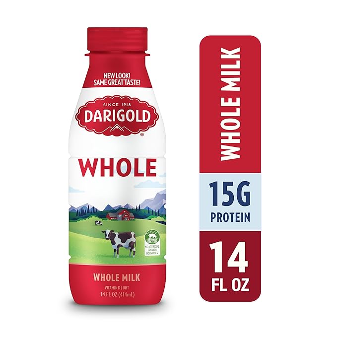Darigold Shelf Stable Whole Milk Bottle with 12 Essential Nutrients, 15g Protein, rsBT Free - 14oz, 12 Pack (Whole)