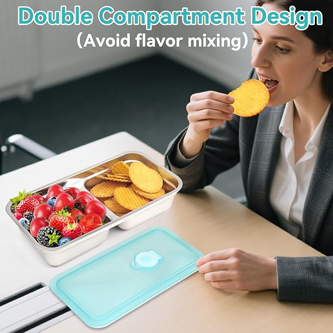 Stainless Steel Snack Containers, 4 Pack Grab and Go Snack Containers Reusable, Double Compartment Food Storage Containers with Lids, Lunch Box Containers for Travel, Outdoor Camping and Daily Use