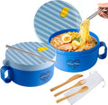 AI LOVE PEACE Microwave Ramen Bowl Set of 2, 40 oz Ramen Noodle Bowls with Lids, Microwave Noodle Bowl for Soup, Pho, Pasta, Rice & Oatmeal, Dishwasher Safe (2 x Blue)