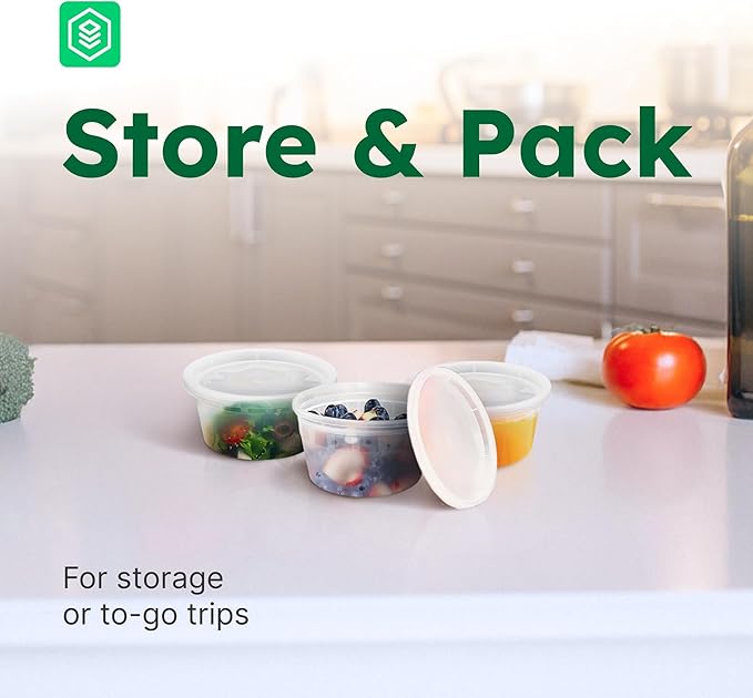 8oz Deli Food Containers with Lids – Set of 12 Reusable Plastic Containers for Leftovers and Kitchen Storage – Airtight and Leakproof – Dishwasher, Freezer, and Microwave Safe – 12 Units, 8oz