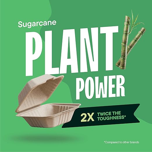 100% Compostable Clamshell Take Out Food Containers [6x6" 50-Pack] Heavy-Duty Quality to go Containers, Natural Disposable Bagasse, Eco-Friendly Biodegradable Made of Sugar Cane Fibers
