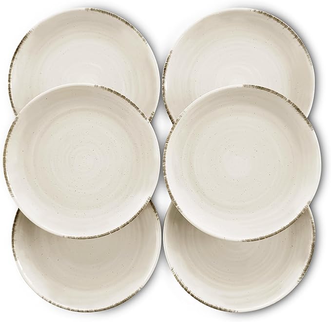 MORA Ceramic Helix Swirl Salad Plates Set of 6, 8in Spiral Porcelain Dish for Kitchen, Small Dinner, Lunch, Appetizer, Dessert, etc - Dishwasher, Microwave, Freezer, Oven Safe Dishware - Snowy White