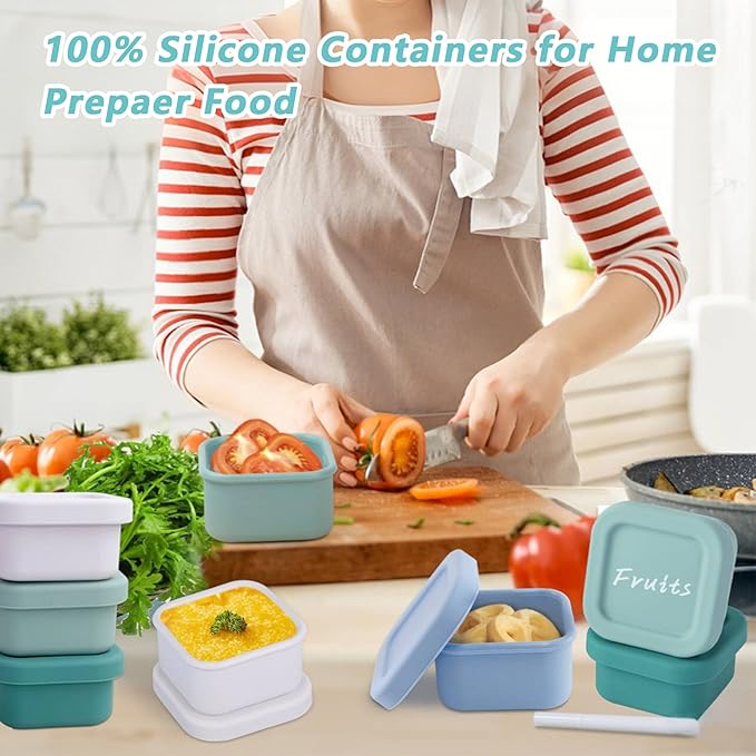 Finorder 4 Pack Silicone Snack Containers Small Food Storage Containers with Lids for Kids, 3.5oz Leak Proof Bpa Free Small Containers Set Children Lunch Box for Daycare, School, Travel