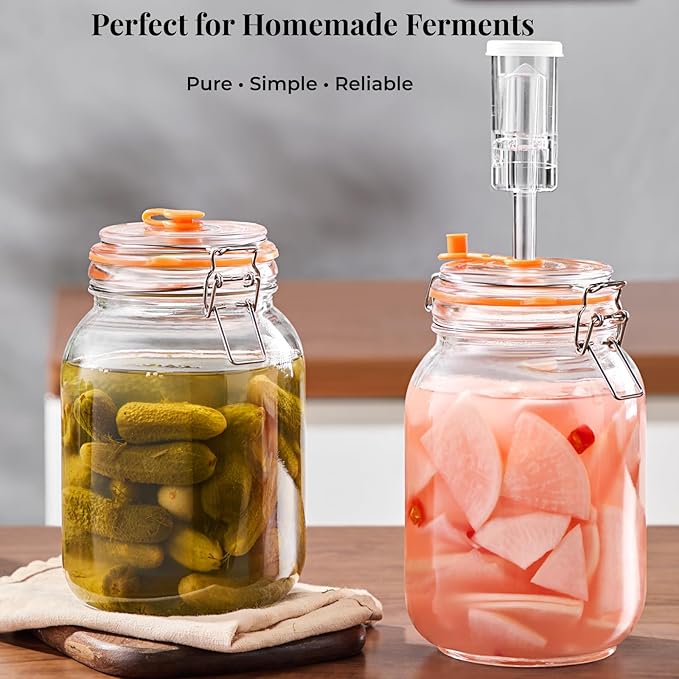 1.5L Wide Mouth Fermentation Jars, Pack of 2 with Airlocks & Glass Weights, Complete Fermenting Kit for Sauerkraut, Kimchi & Pickles