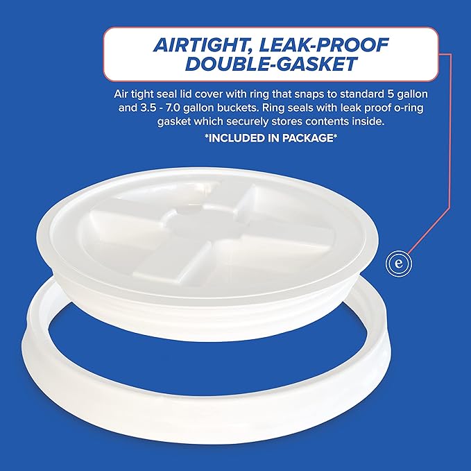 ePackageSupply 5 Gallon Bucket - Food Grade Bucket with Airtight Gamma Seal Screw-On Lid, BPA-Free, Heavy-Duty 90 Mil HDPE Plastic, Bulk Storage, Durable Container, Made in USA, Blue/White, 6 Packs