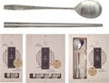 [5 Sets] [Made in Korea] Orchid Design Korean Style Sticky Rice Spoon Chopsticks Set Silverware Set 304 Stainless Steel Cutlery Set Soup Spoon Ramen Chopsticks Flatware (5 Sets)