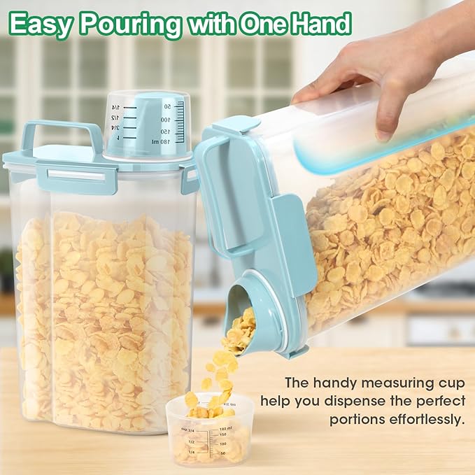 TBMax 2 Pack Airtight Rice Container 5 Lbs +10 Lbs, Cereal Container Oatmeal Storage with Easy-pouring Spout & Handy Cup for Flour Grain Beans, Pet Dog Cat Bird Food Storage Dispenser -Sky Blue