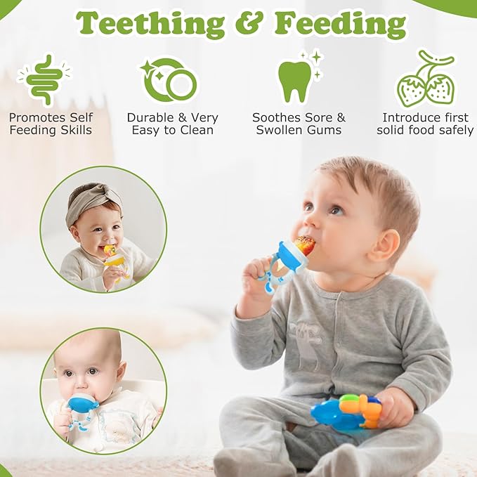 Baby Fruit Feeder Pacifier | Infant Food Feeder & Baby Food Dispensing Spoon | Mesh Fresh Fruit Teethers for Babies | Silicone Teething Pacifier for Babies,Gifts for Boys and Girls (Green)
