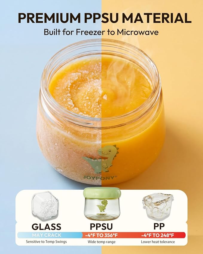 Joypony PPSU Baby Food Containers, 6oz Leakproof Baby Food Jars with Lids, Freezer Safe & Microwave Safe, Reusable Portion Plastic Food Storage Containers, Baby Puree, Toddler Snacks, BPA-Free, 6 Pack