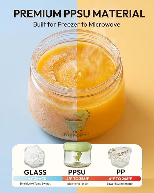 Joypony PPSU Baby Food Containers, 6oz Leakproof Baby Food Jars with Lids, Freezer Safe & Microwave Safe, Reusable Portion Plastic Food Storage Containers, Baby Puree, Toddler Snacks, BPA-Free, 6 Pack