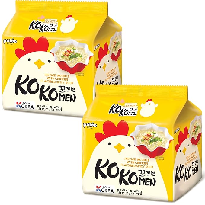 Paldo Fun & Yum Kokomen Ramen Hot Spicy Instant Noodles with Soup, Pack of 10, Chicken Based Broth, Best Oriental Style Korean Ramyun, K-Food, 꼬꼬면 120g x 10