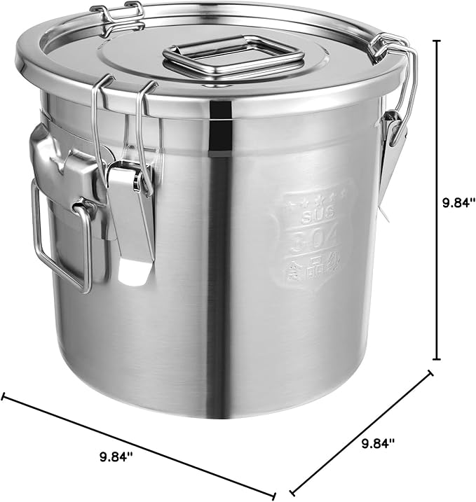 12L/3.2 Gal Stainless Steel Airtight Food Storage Canister, 304 Stainless Steel Storage Bucket with Lid & Handles, Leakproof Rice Grain Container, Sugar, Flour Storage Bin for Kitchen, Restaurant