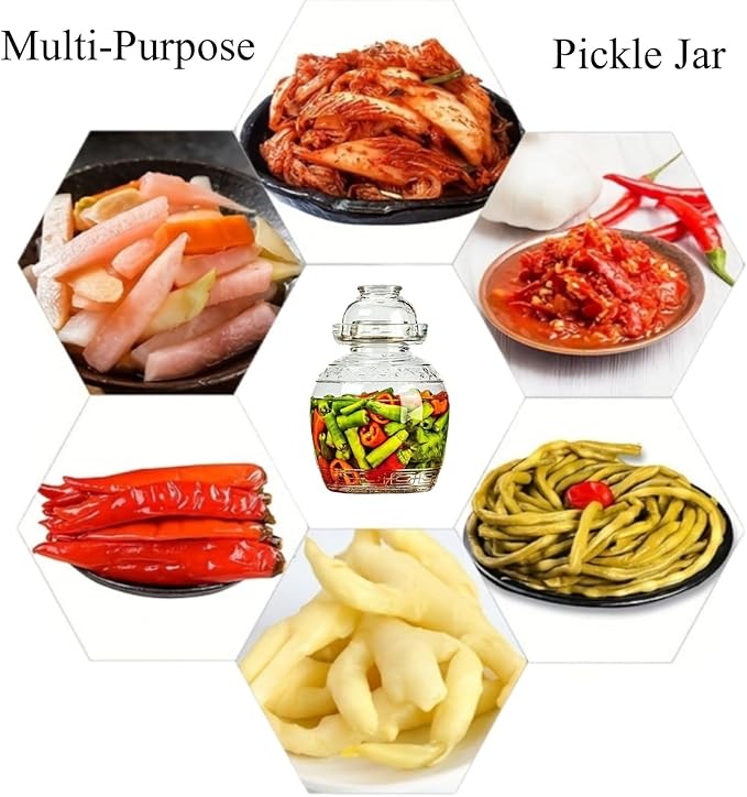 Glass Jar Fermentation Jar, 2.5L Pickle Jar with Water Seal Lid, Fermentation Kit Fermenter Starter Kit for Pickles, Wine Brewing, Pickling, Kimchi, Sauerkraut, Vegetables, Kombucha