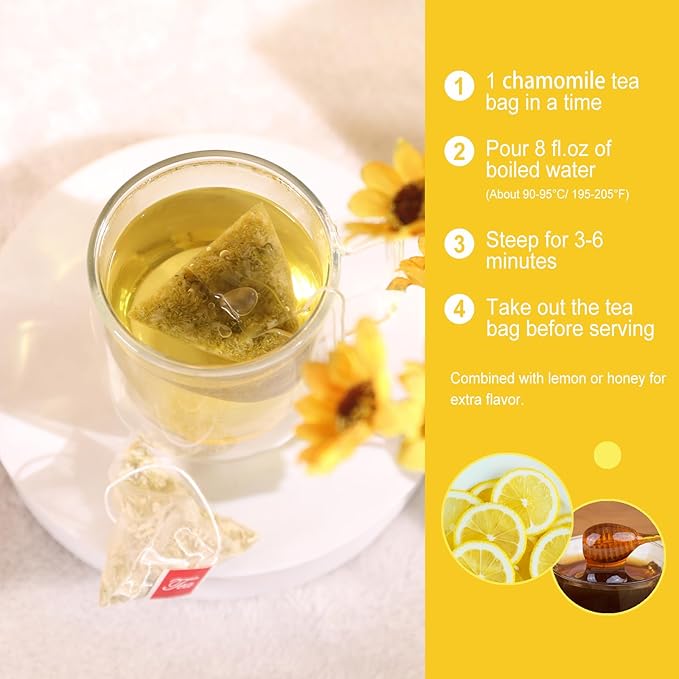 FullChea - Chamomile Tea bags, 50 Teabags, 1.5g/bag - Pure & Natural Chamomile Flower Herbal Tea for Relaxation - Non-GMO - Caffeine-free - Support Digestion & Boost Immune System (Pack of 2)