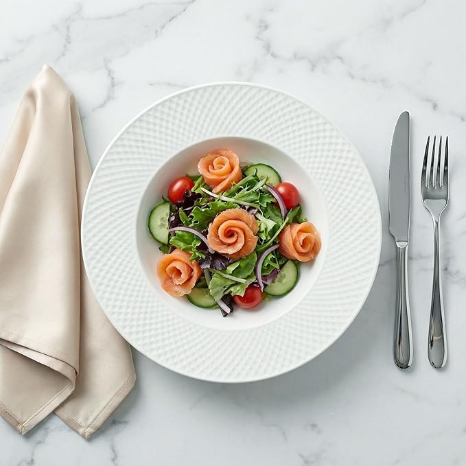 Ceramics Rimmed Soup Bowls 10.1 oz, White 9.1 inch Exquisite small soup plate Set of 4, Pasta plates With Rim is the best choice for hotels, kitchens, fine restaurants and gourmets