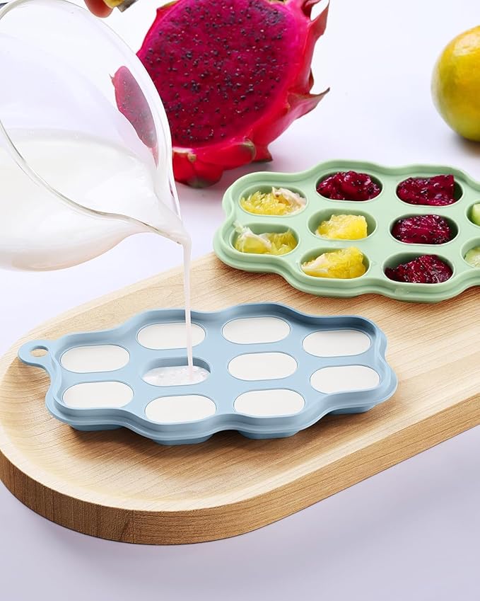 Baby Food Freezer Tray with Lid 2 Pack, Silicone Baby Food Storage Containers, Breastmilk Popsicle Mold, Small Ice Cube Tray for Homemade Baby Food（Blue/Green）