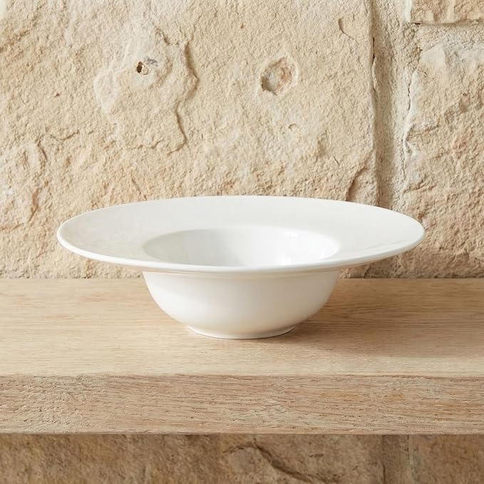 Soup Bowl, Soup Plate with Rim 12 oz, Pasta Bowl Set of 4, White Shallow Bowl Plate, Ceramic Wide Rimmed Soup Bowl, Best choice for high-end restaurants, hotels, and foodies, 8.86 Inch