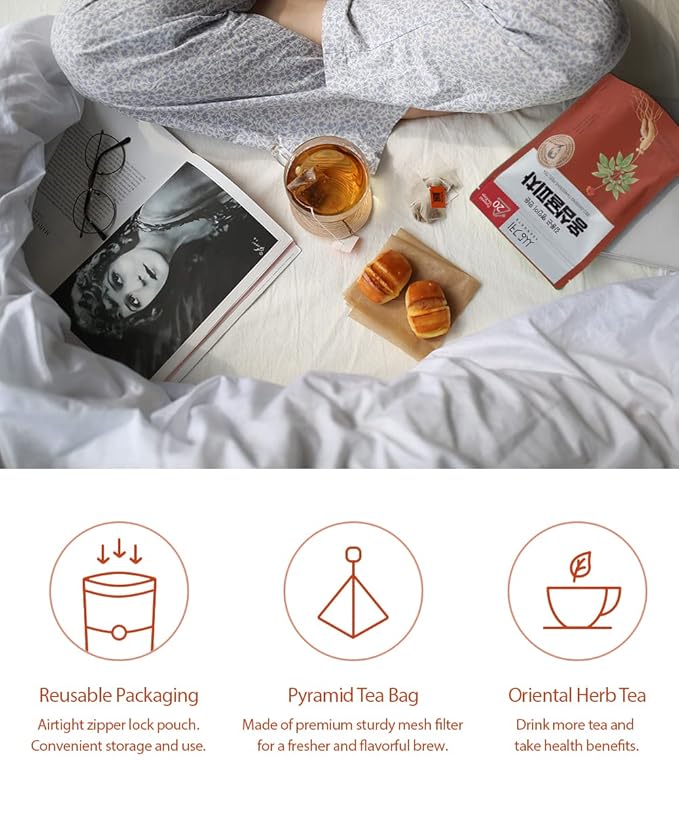 Ssanggye Red Ginseng Tangerine Peel Tea 1.5g x 20 Tea Bags Premium Herbal Tea Tangy Sweet Citrus Herb Blended Korean Oriental Daily Drink Made in Korea