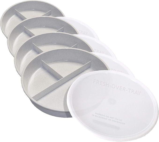 Rehabilitation Advantage High Sided Partitioned Dish with Lid, Gray (Pack of 4)