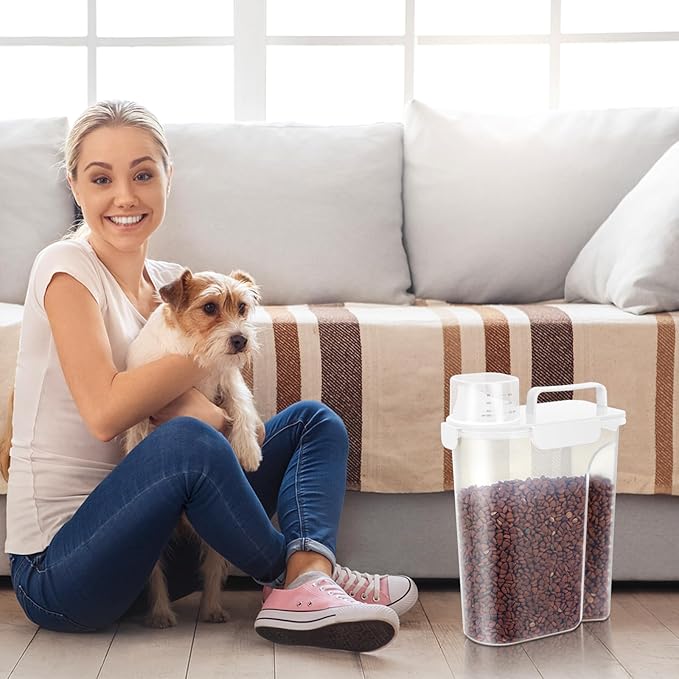 LEAWALK 5Lbs Airtight Cat Dog Food Storage Container with Upgraded Large Nozzle BPA-Free, Pet Food Storage Containers for Rice, Grain, Pet Food, Flour, Dog Treat Storage (White x 2, 5L-2pack)