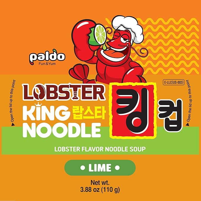 Paldo Fun & Yum Lime Lobster Instant Big Cup Noodles with Soup, Lime Lobster Seafood Flavor Based Broth, Best Oriental Style, Original Korean King Cup Ramyun 110g 3.88oz (Pack of 16)