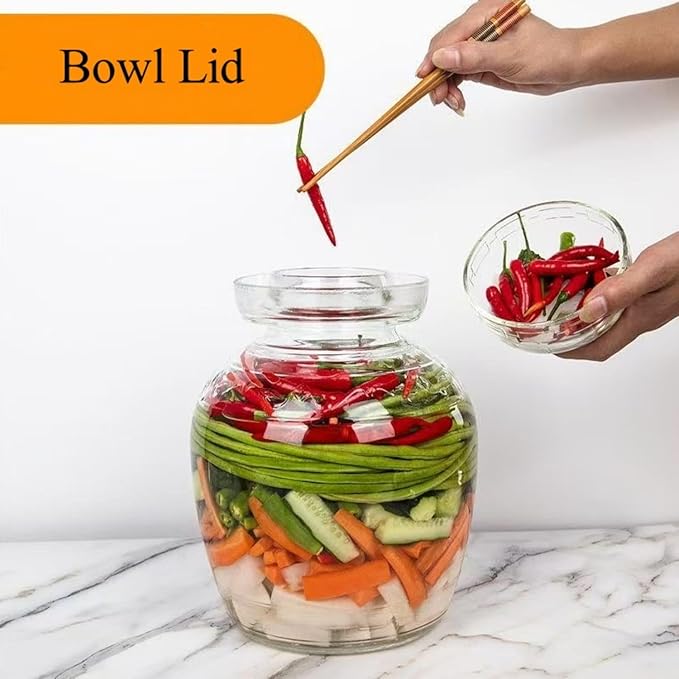 Glass Jar Fermentation Jar, 2.5L Pickle Jar with Water Seal Lid, Fermentation Kit Fermenter Starter Kit for Pickles, Wine Brewing, Pickling, Kimchi, Sauerkraut, Vegetables, Kombucha