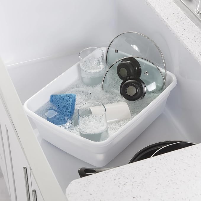 Plastic Wash Tub Dishpan Basin and Foot Bath for Soaking Feet, Laundry Hand Wash Bucket, Dish Pans for Washing and Storage Cleaning Supplies - 8 Qt - Heavy Duty - 2pack (White)
