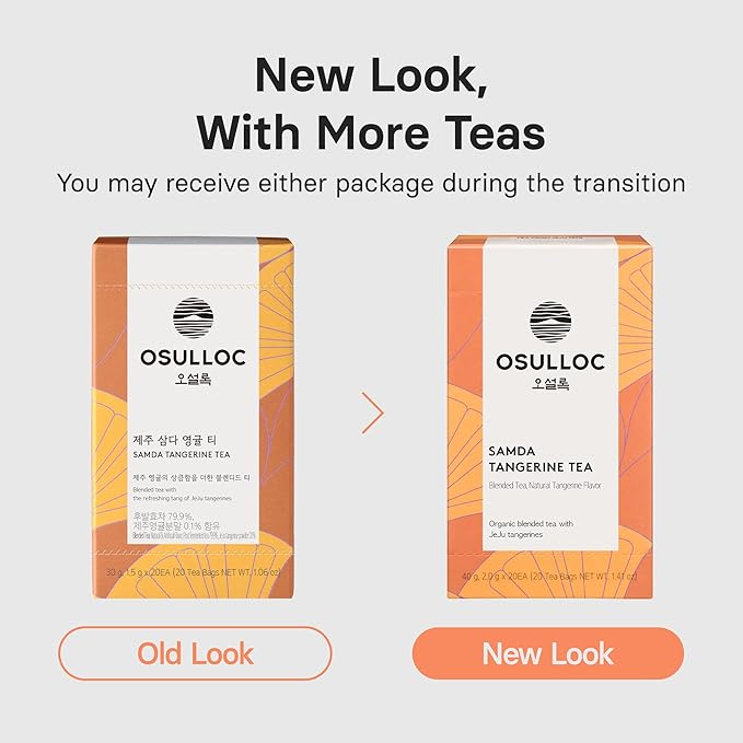 OSULLOC Tangerine Tea (Fresh Jeju Tangerine Flavor), Iced tea bags Fruit tea Blend, Premium Teabags from Jeju Island, 20 count