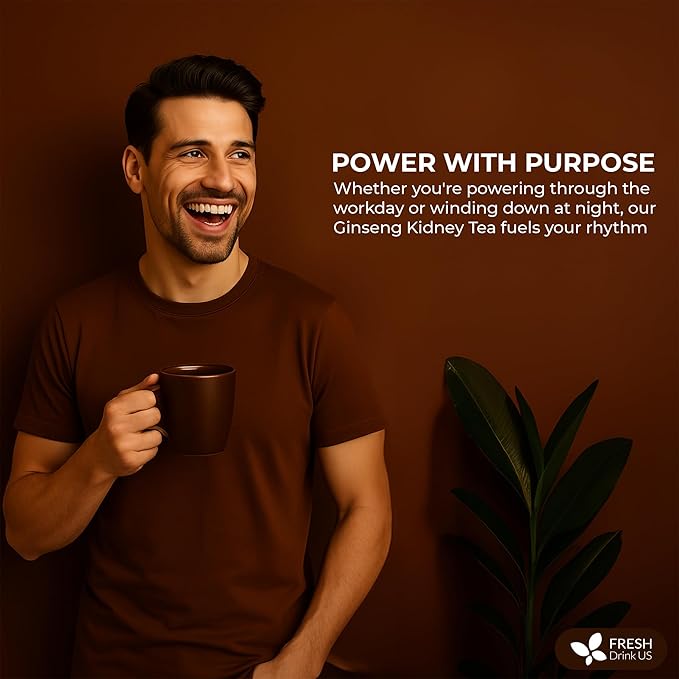 FreshDrinkUS, Ginseng Kidney Tea – 15 Packs of Herbal Detox & Vitality Support | 100% Natural Roots & Berries | Caffeine-Free | Adaptogenic Blend for Energy, Kidney Health, and Wellness