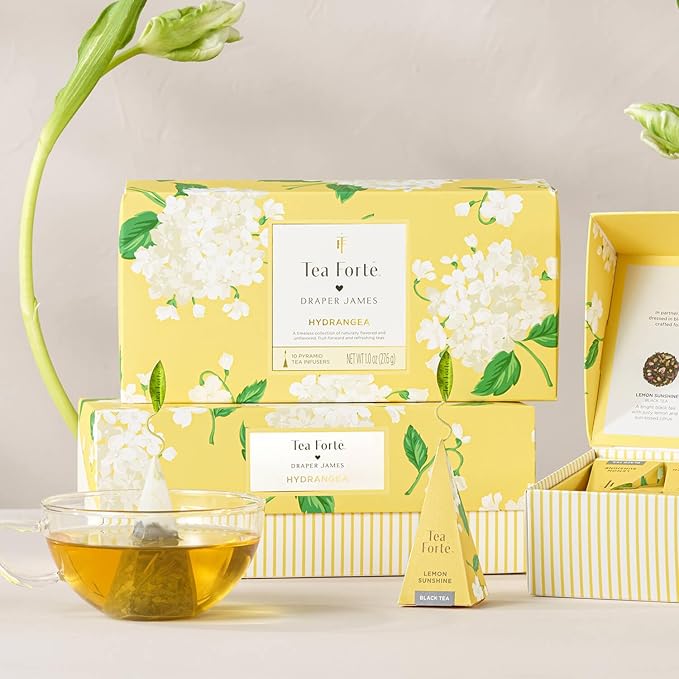 Tea Forte Premium Presentation Box Gift Set Sampler, 20 Count, Assorted Blends Individually Wrapped Handcrafted Pyramid Infuser Bags, Gifts for Mom, Hydrangea