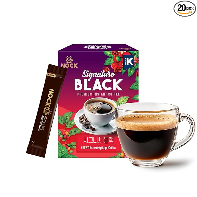 [Nokchawon] Korean Black Instant Coffee - Premium Dark Roast Coffee Sticks for Travel and Office - Sugar Free Zero Calorie Energy Boost for Daily Wellness - 20 Sticks