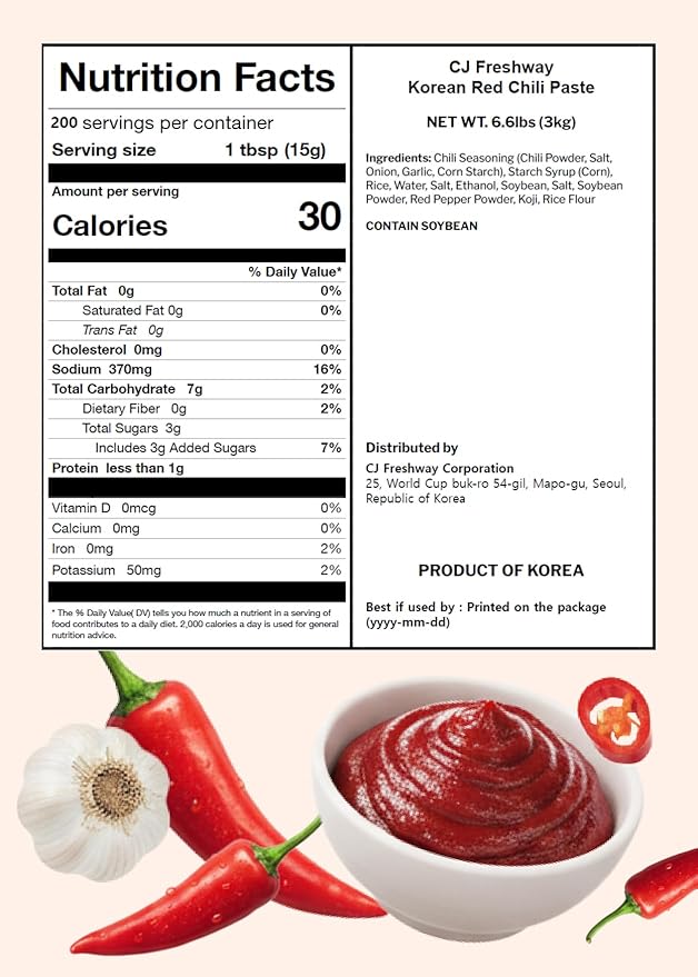 Korean Food CJ Freshway Gochujang Korean Red Chili Paste 6.6 lb (3kg), Traditional Taeyangcho Fermented Chili Paste, Bulk Size