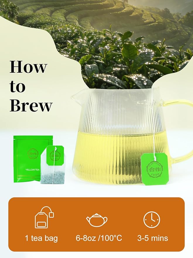 CO-OP 1950 Yellow Tea Bags, Smooth & Mellow Taste, Warm Corn & Chestnut Aroma, Traditional Chinese Yellow Tea, Unique Yellowing Process, 20 Count