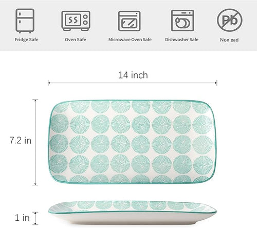 Selamica Ceramic Serving Platters, 14 Inch Serving Trays for Party Entertaining, Large Rectangular Serving Plates for Appetizer, Charcuterie, Dessert, Fruit, Set of 4, Assorted Colors
