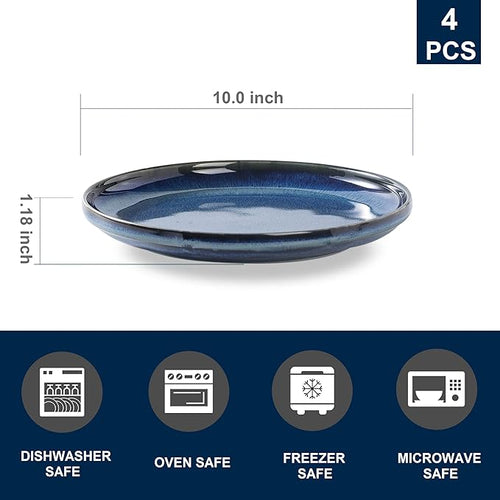 Ceramic dinner plates set of 4, Large Dinnerware Plates & Salad plates for party and wedding, Microwave safe porcelain plates set, 10 Inch