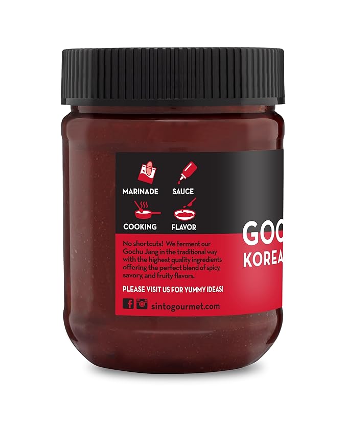 Sinto Gourmet Gochujang, Korean Red Hot Chili Paste, Sauce, Condiment, Gluten Free, No Added Sugar, Vegan, No Preservatives, non-GMO, No Soy, 10 oz :
