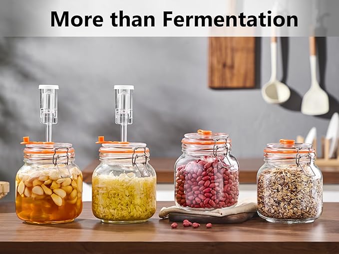 Square Fermentation Jar, 1 Liters Glass Fermenting Jar for Making Sauerkraut, Kimchi, Pickles, Mead, Cider & More, Pack of 2