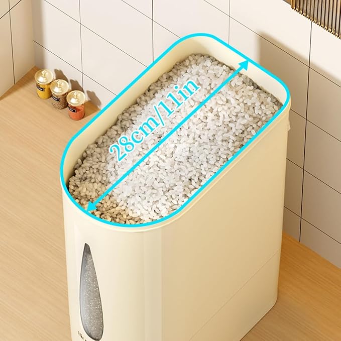 Large Rice Dispenser, 25Lbs Cereal Dispenser Rice Container Food Storage Container with Measuring Cup, Cereal Containers Storage Kitchen Storage Household Rice Pet Food Holder (L-25LBS)
