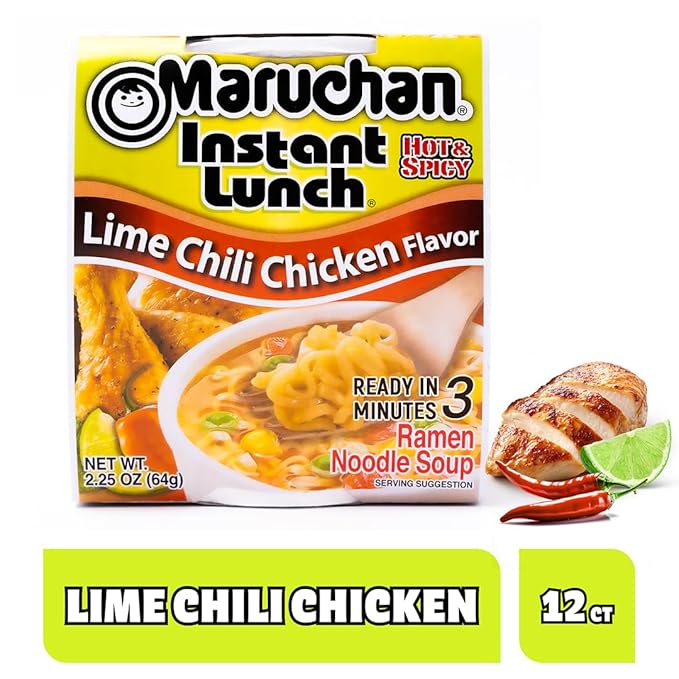 Maruchan Instant Lunch Ramen Noodles, Lime Chili Chicken Flavor – Japanese-Style Instant Noodle Soup, Easy Meal Ready in 3 Minutes – 2.25 Oz. (12 Pack)